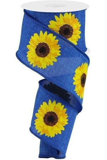 2.5" Bold Sunflower Ribbon: Navy Blue (10 Yards) - Michelle's aDOORable Creations - Wired Edge Ribbon