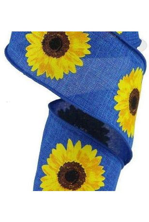 2.5" Bold Sunflower Ribbon: Navy Blue (10 Yards) - Michelle's aDOORable Creations - Wired Edge Ribbon