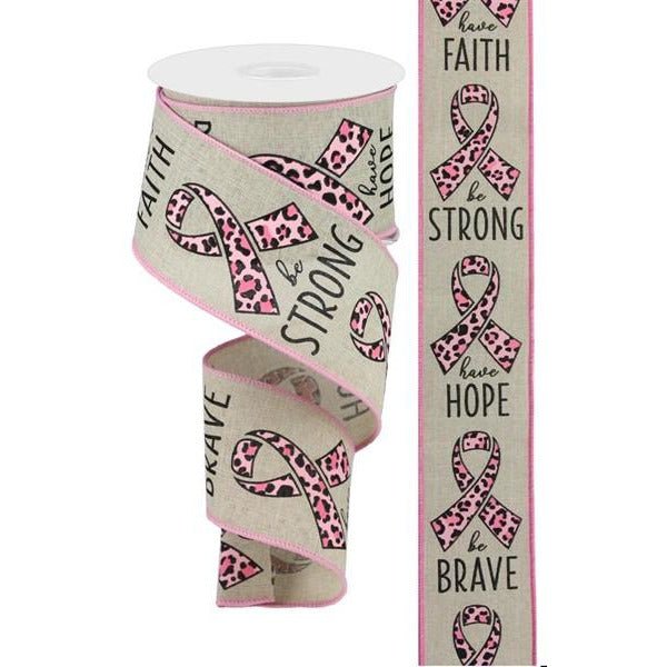 Shop For 2.5" Breast Cancer Leopard Ribbon: Lt Natural (10 Yards) at Michelle's aDOORable Creations