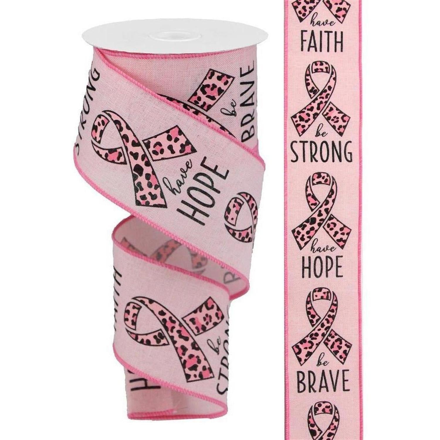 2.5" Breast Cancer Leopard Ribbon: Pale Pink (10 Yards)