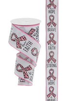 2.5" Breast Cancer Leopard Ribbon: White (10 Yards) - Michelle's aDOORable Creations - Wired Edge Ribbon