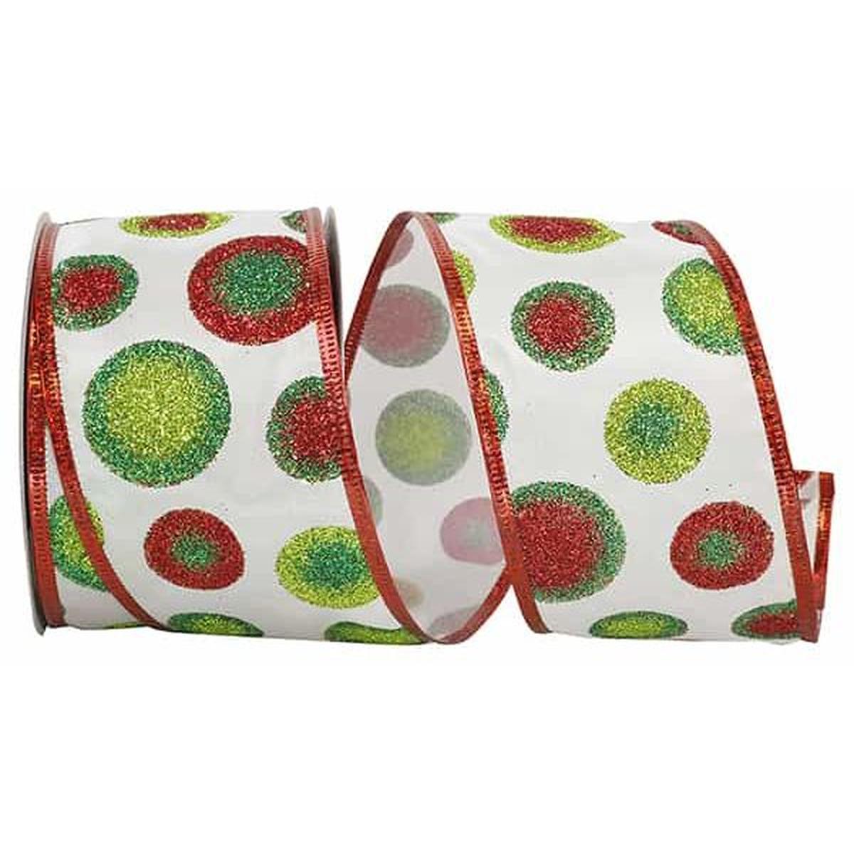 Shop For 2.5" Bullseye Dots Glitz Ribbon: White (10 Yards) at Michelle's aDOORable Creations