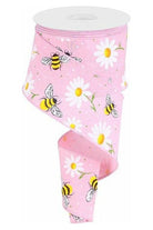 2.5" Bumble Bee Daisy Ribbon: Light Pink (10 Yards) - Michelle's aDOORable Creations - Wired Edge Ribbon