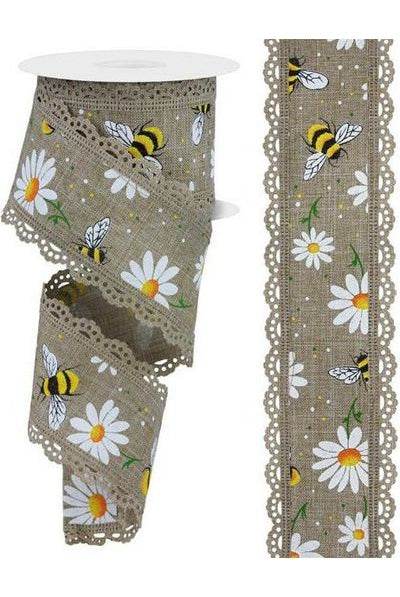 2.5" Bumble Bee Lace Ribbon: Beige (10 Yards) - Michelle's aDOORable Creations - Wired Edge Ribbon