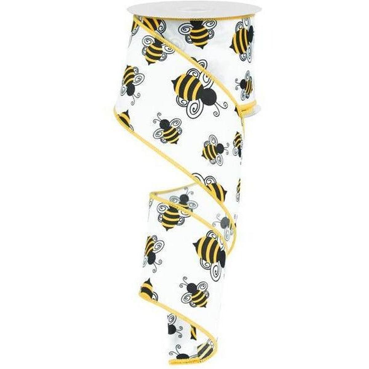 Shop For 2.5" Bumble Bee Ribbon: White Satin (10 Yards) at Michelle's aDOORable Creations