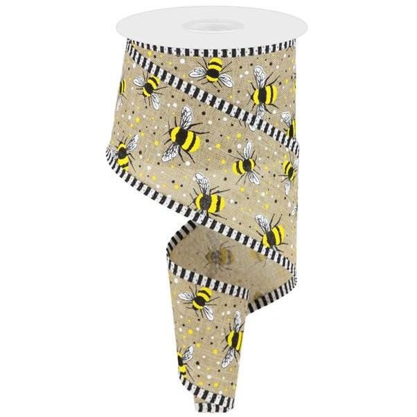 Shop For 2.5" Bumble Bee Royal Stripe Ribbon: Beige (10 Yards) at Michelle's aDOORable Creations