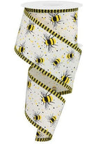 2.5" Bumble Bee Stripe Edge Ribbon: Ivory (10 Yards) - Michelle's aDOORable Creations - Wired Edge Ribbon