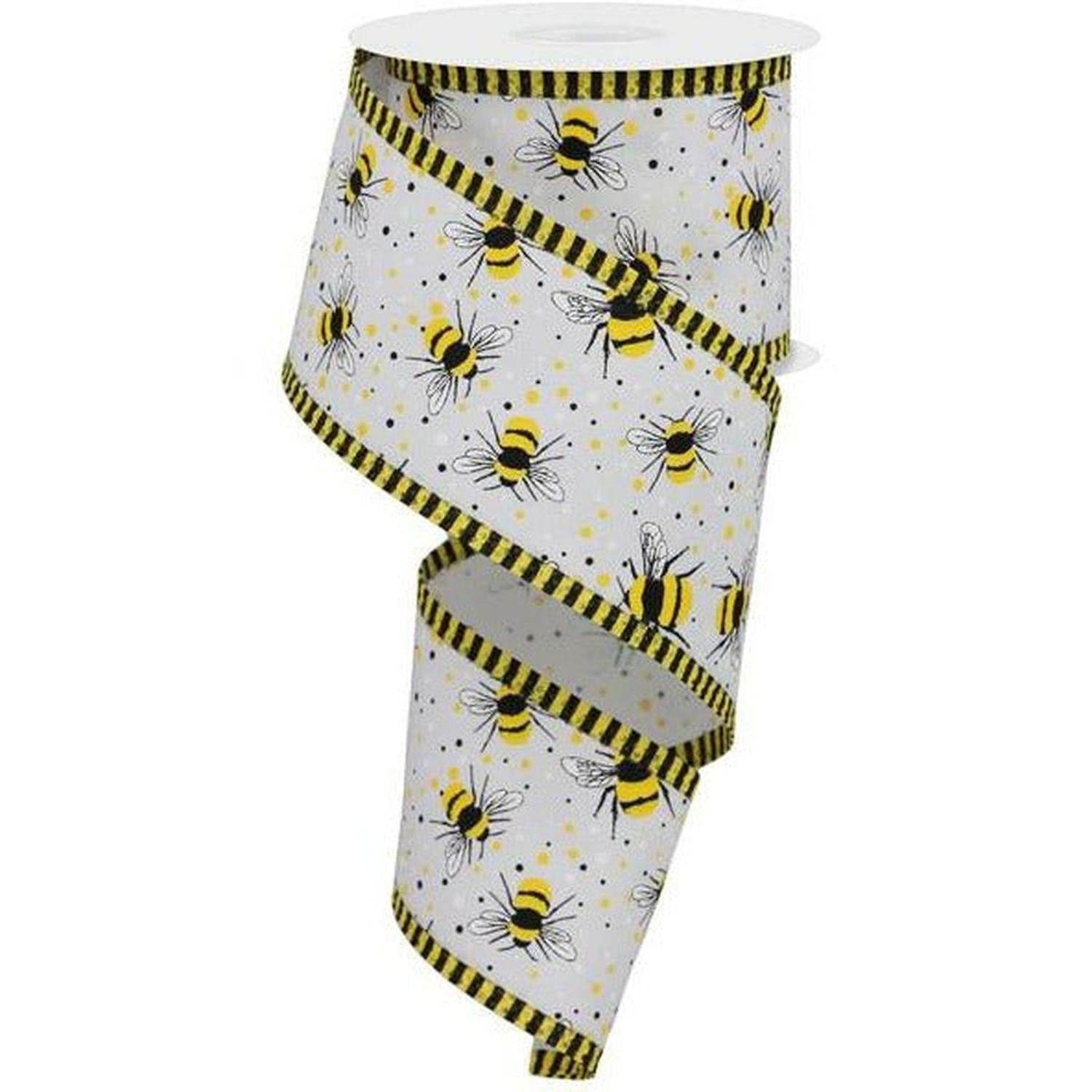 2.5" Bumble Bee Stripe Edge Ribbon: White (10 Yards)