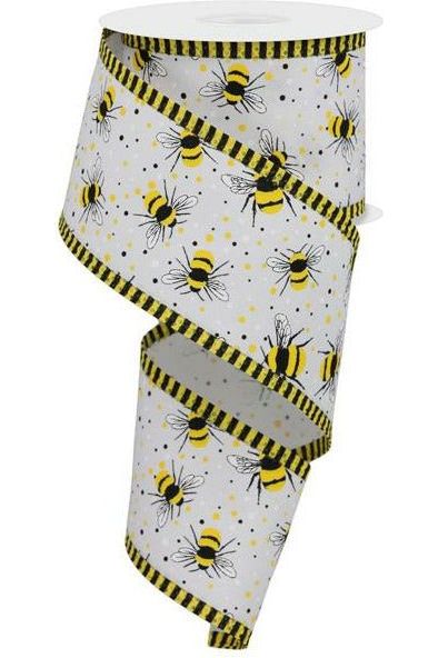 2.5" Bumble Bee Stripe Edge Ribbon: White (10 Yards) - Michelle's aDOORable Creations - Wired Edge Ribbon