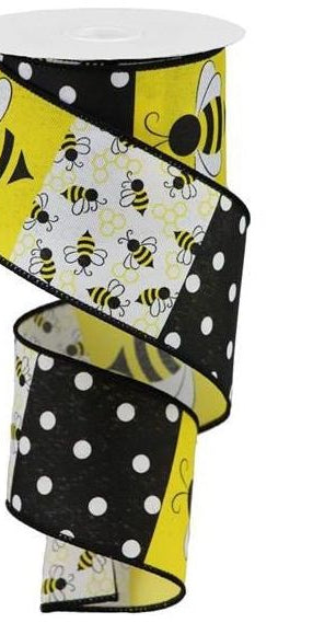 2.5" Bumblebee Block Ribbon (10 Yards) - Michelle's aDOORable Creations - Wired Edge Ribbon