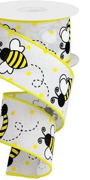2.5" Bumblebee Royal Ribbon: White (10 Yards) - Michelle's aDOORable Creations - Wired Edge Ribbon