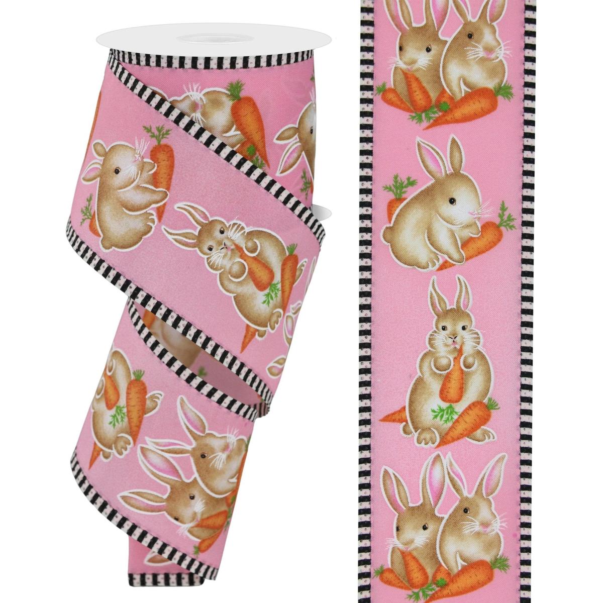 Shop For 2.5" Bunnies Carrots Stripe Ribbon: Pink (10 Yards) at Michelle's aDOORable Creations