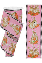2.5" Bunnies Carrots Stripe Ribbon: Pink (10 Yards) - Michelle's aDOORable Creations - Wired Edge Ribbon