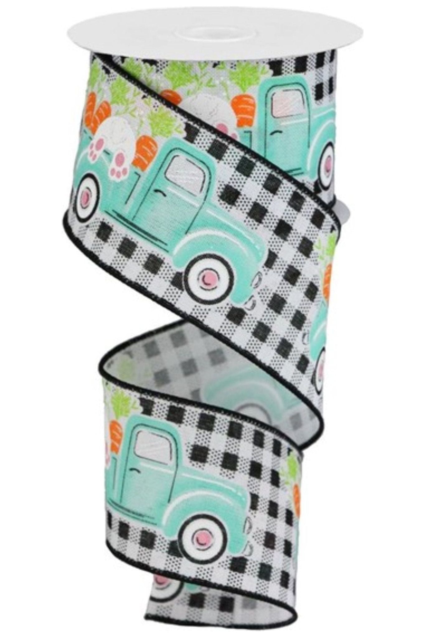 Shop For 2.5" Bunny Carrots Truck Gingham Ribbon: Black (10 Yards) at Michelle's aDOORable Creations