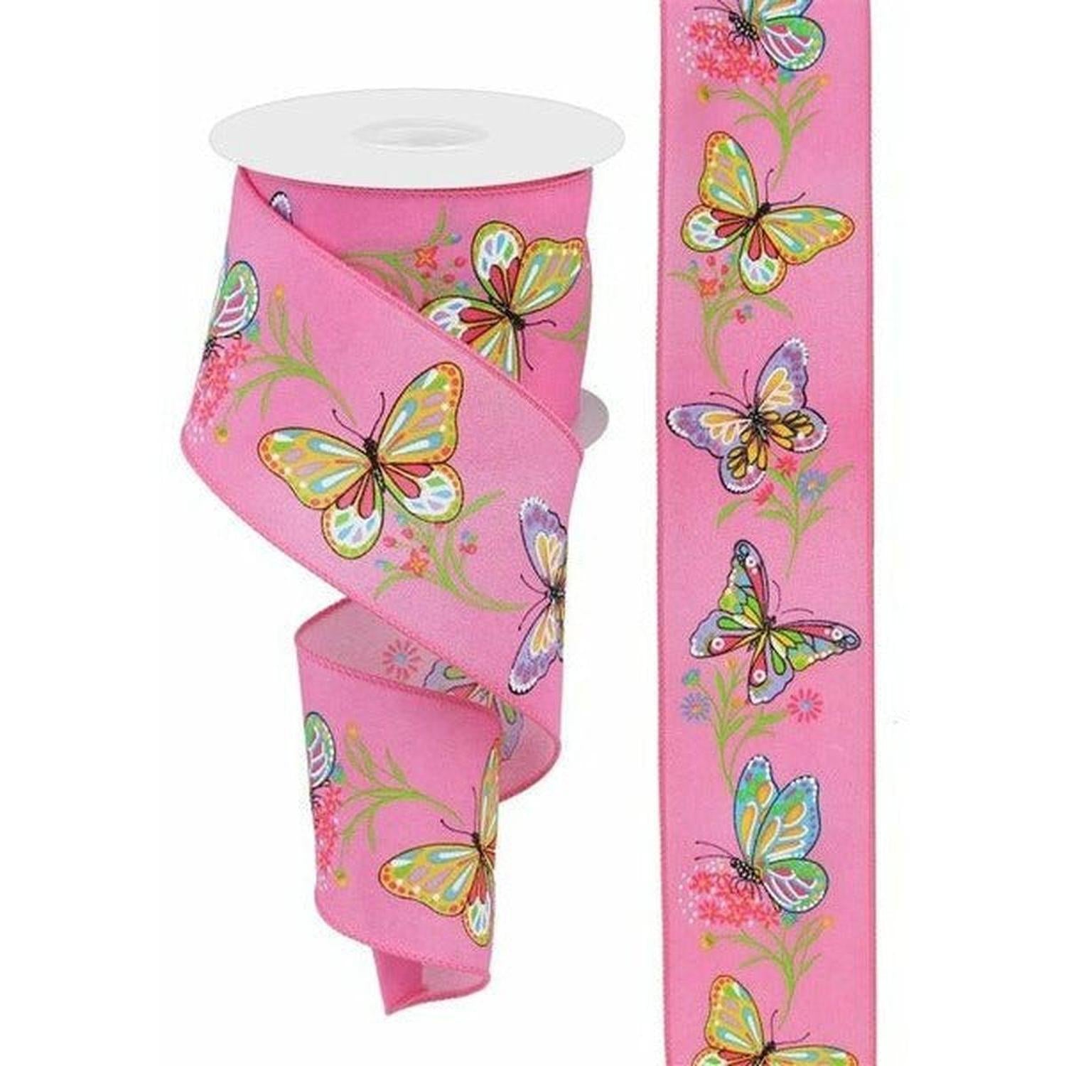 2.5" Butterfly Branch Ribbon: Pink (10 Yards)