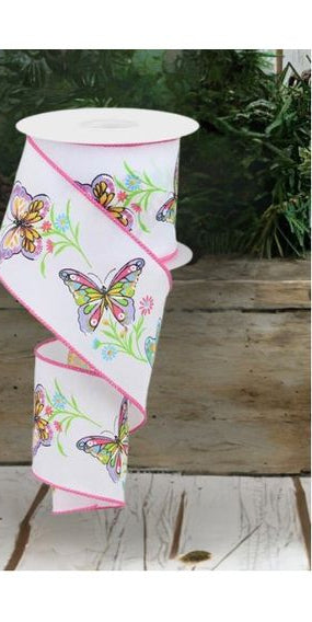 2.5" Butterfly Branch Ribbon: White (10 Yards) - Michelle's aDOORable Creations - Wired Edge Ribbon