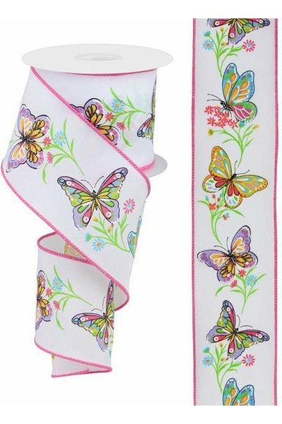 2.5" Butterfly Branch Ribbon: White (10 Yards) - Michelle's aDOORable Creations - Wired Edge Ribbon