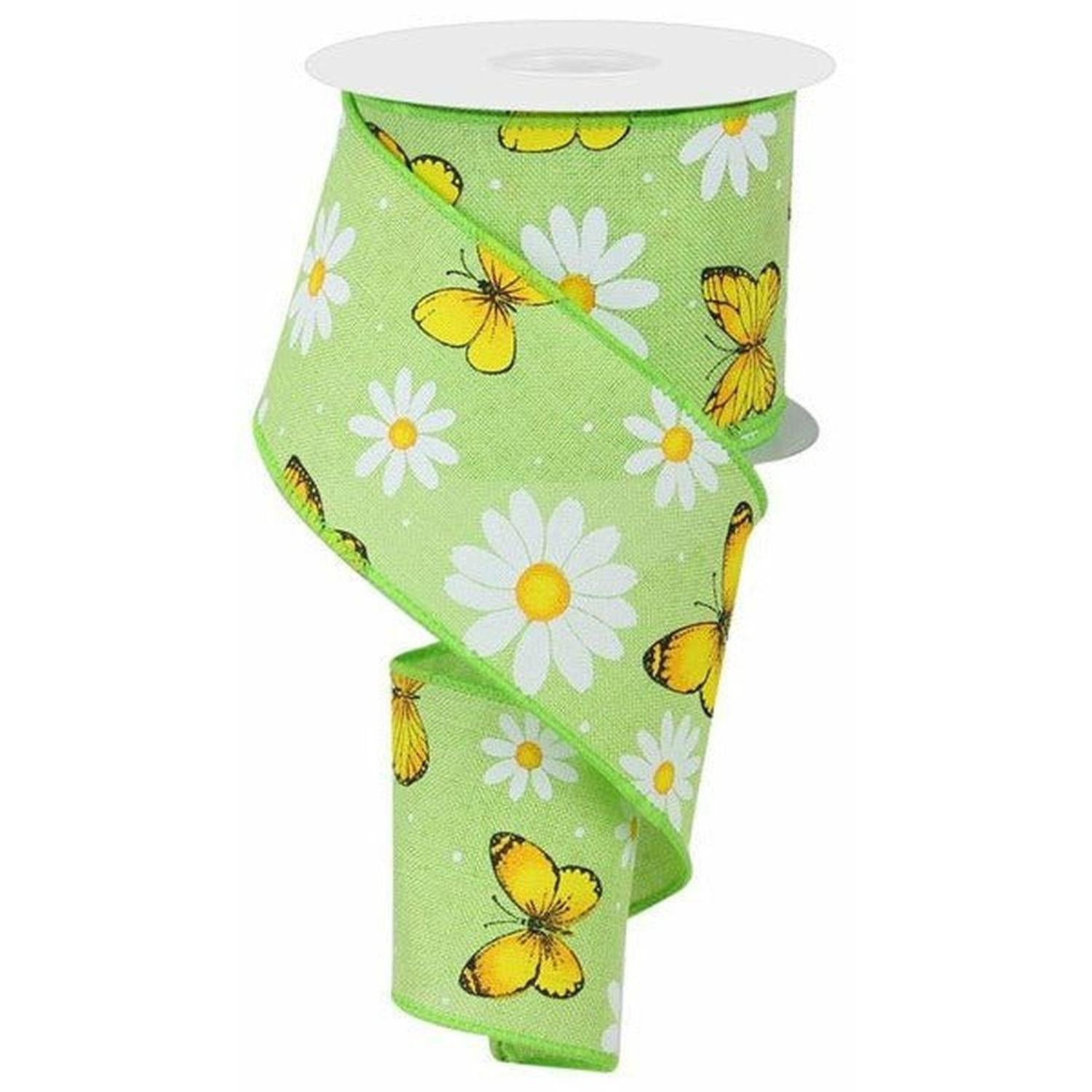 2.5" Butterfly Daisy on Royal Ribbon: Bright Green (10 Yards)