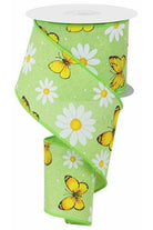 2.5" Butterfly Daisy on Royal Ribbon: Bright Green (10 Yards) - Michelle's aDOORable Creations - Wired Edge Ribbon