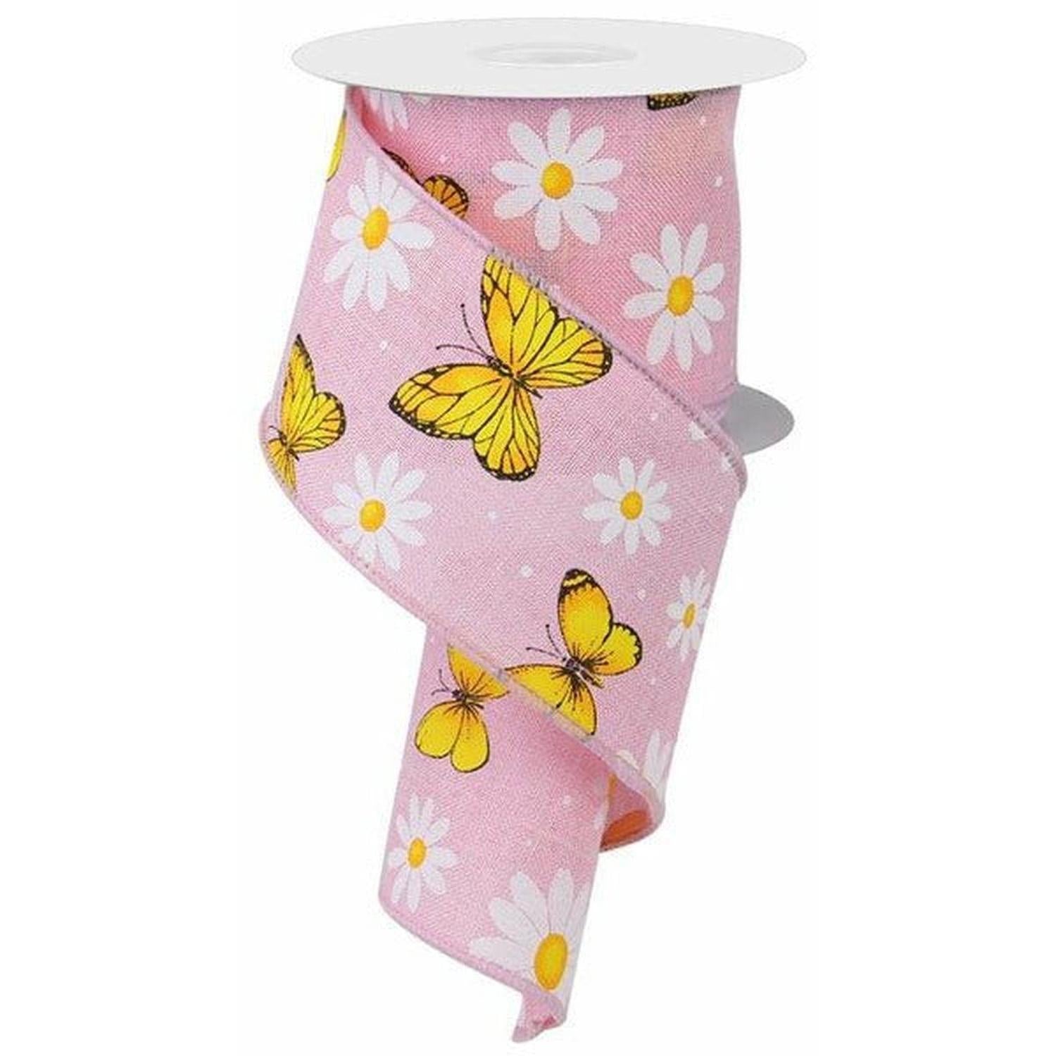 Shop For 2.5" Butterfly Daisy on Royal Ribbon: Light Pink (10 Yards) at Michelle's aDOORable Creations