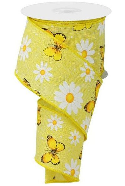 2.5" Butterfly Daisy on Royal Ribbon: Yellow (10 Yards) - Michelle's aDOORable Creations - Wired Edge Ribbon