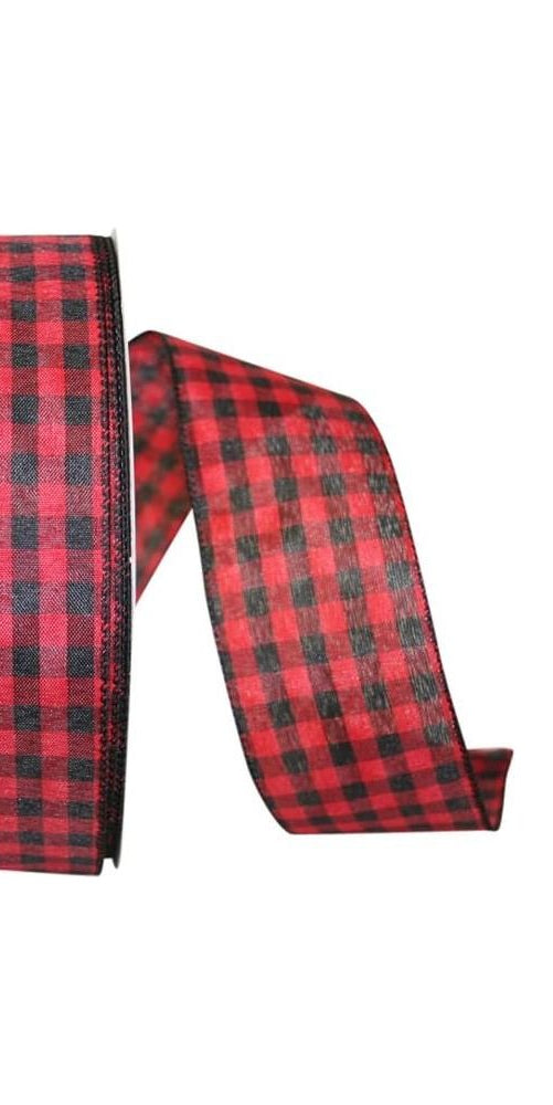2.5" Cabin Buffalo Plaid Ribbon: Red/Black (50 Yards) - Michelle's aDOORable Creations - Wired Edge Ribbon
