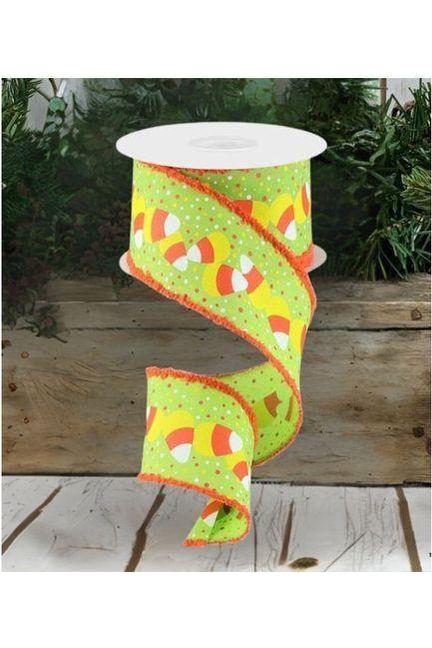 Shop For 2.5" Candy Corn Drift Edge Ribbon: Lime (10 Yards) at Michelle's aDOORable Creations
