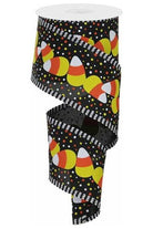2.5" Candy Corn Stripe Ribbon: Black (10 Yards) - Michelle's aDOORable Creations - Wired Edge Ribbon