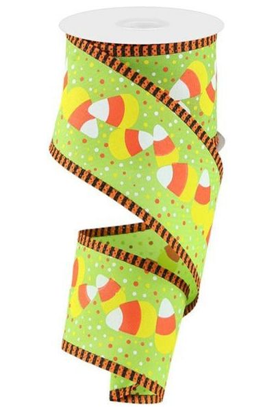 2.5" Candy Corn Stripe Ribbon: Lime (10 Yards) - Michelle's aDOORable Creations - Wired Edge Ribbon