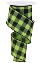 2.5" Checked Plaid Ribbon: Lime Green & Black (10 Yards) - Michelle's aDOORable Creations - Wired Edge Ribbon