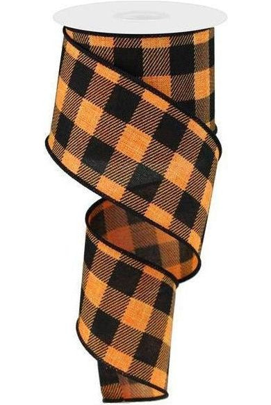 2.5" Checked Plaid Ribbon: Orange & Black (10 Yards) - Michelle's aDOORable Creations - Wired Edge Ribbon