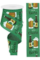 2.5" Cheers With Beers Ribbon: Emerald Green (10 Yards) - Michelle's aDOORable Creations - Wired Edge Ribbon