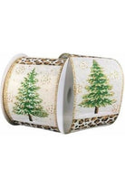 2.5" Christmas Tree Leopard Stripe Ribbon: Ivory (10 Yards) - Michelle's aDOORable Creations - Wired Edge Ribbon