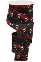 2.5" Christmas Trucks on Royal Ribbon: Black (10 Yards) - Michelle's aDOORable Creations - Wired Edge Ribbon
