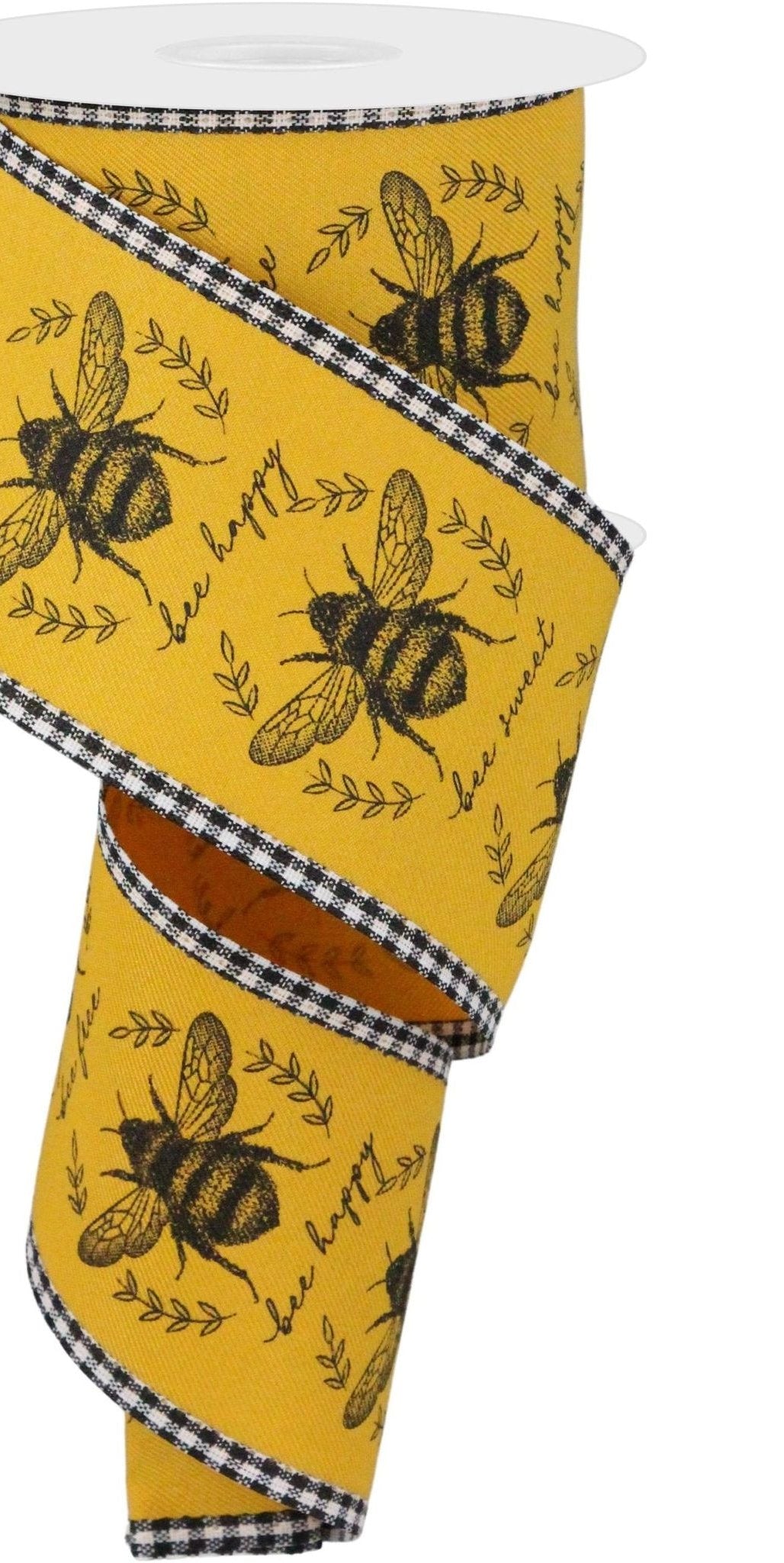 2.5" Classic Honey Bee Gingham Ribbon: Dark Yellow (10 Yards) - Michelle's aDOORable Creations - Wired Edge Ribbon