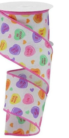 2.5" Conversation Hearts Ribbon: Royal Canvas (10 Yards) - Michelle's aDOORable Creations - Wired Edge Ribbon