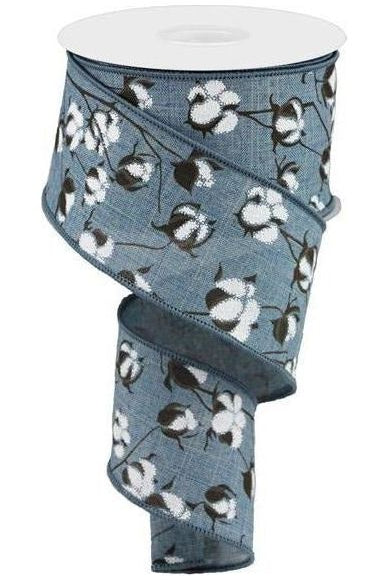 2.5" Cotton Pod Ribbon: Faded Denim & White (10 Yards) - Michelle's aDOORable Creations - Wired Edge Ribbon