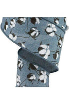 2.5" Cotton Pod Ribbon: Faded Denim & White (10 Yards) - Michelle's aDOORable Creations - Wired Edge Ribbon