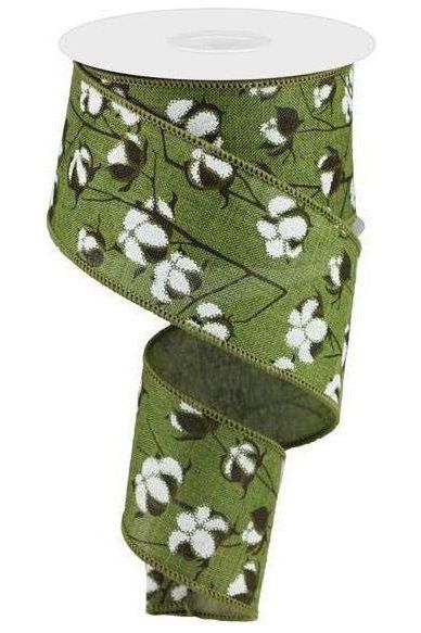 Shop For 2.5" Cotton Pod Ribbon: Moss Green & White (10 Yards) at Michelle's aDOORable Creations