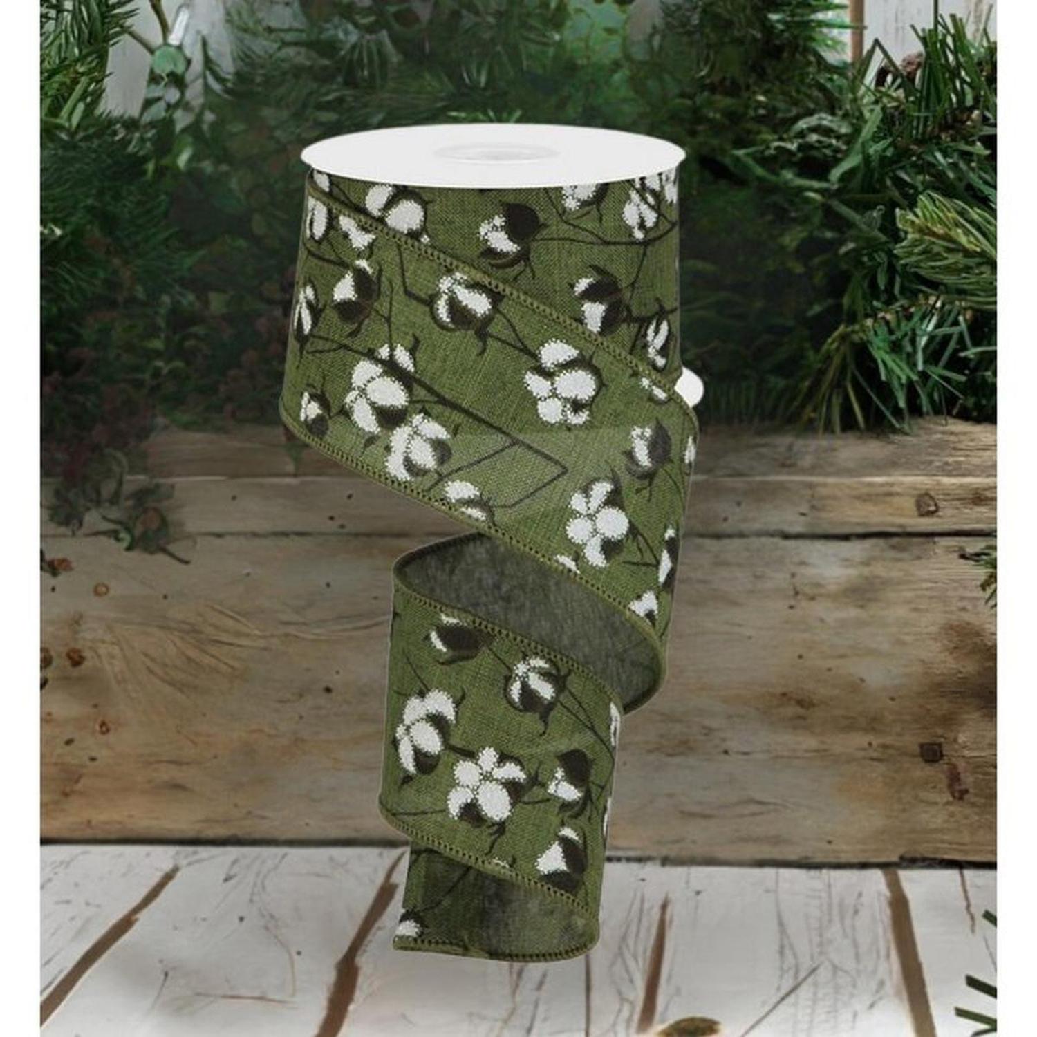 Shop For 2.5" Cotton Pod Ribbon: Moss Green & White (10 Yards) at Michelle's aDOORable Creations