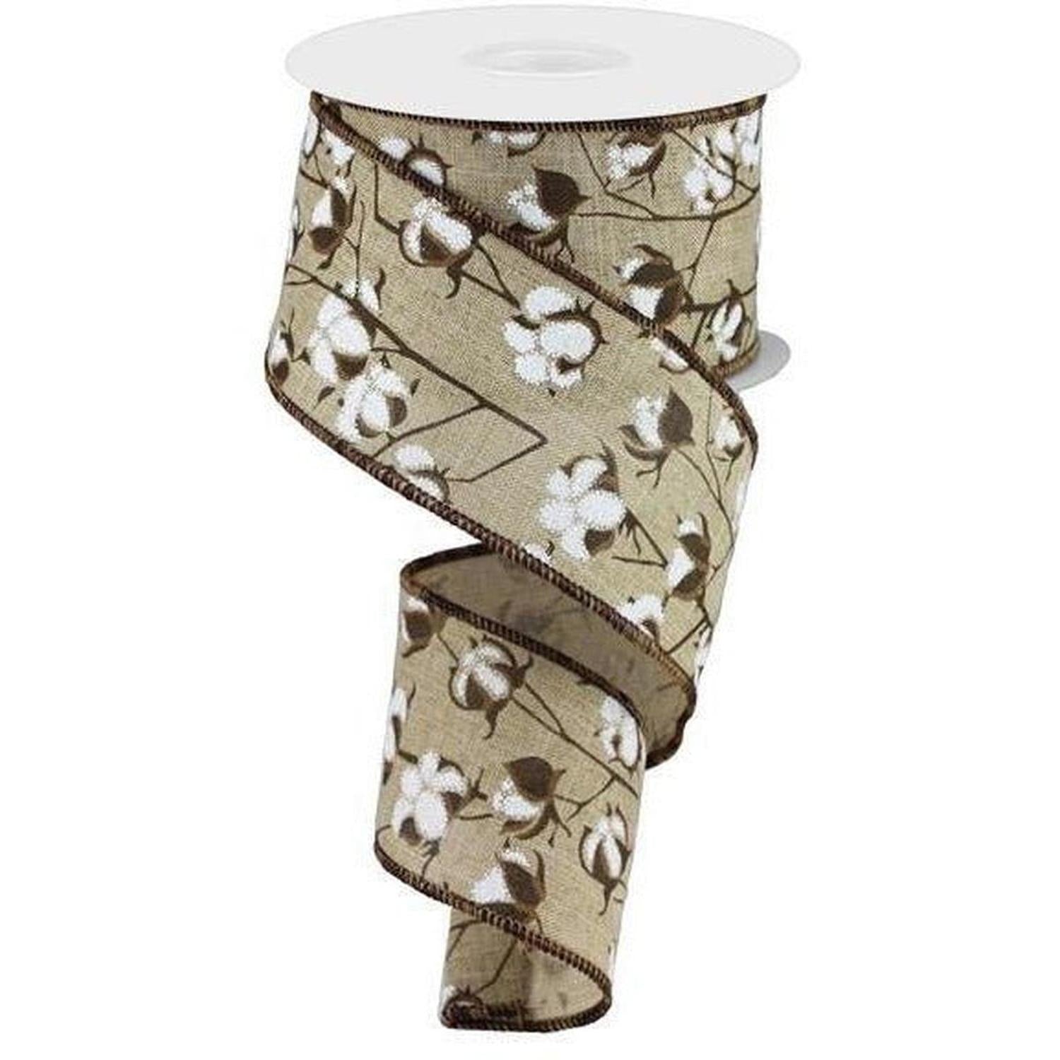 2.5" Cotton Pod Ribbon: Natural Beige & White (10 Yards)