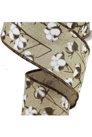2.5" Cotton Pod Ribbon: Natural Beige & White (10 Yards) - Michelle's aDOORable Creations - Wired Edge Ribbon