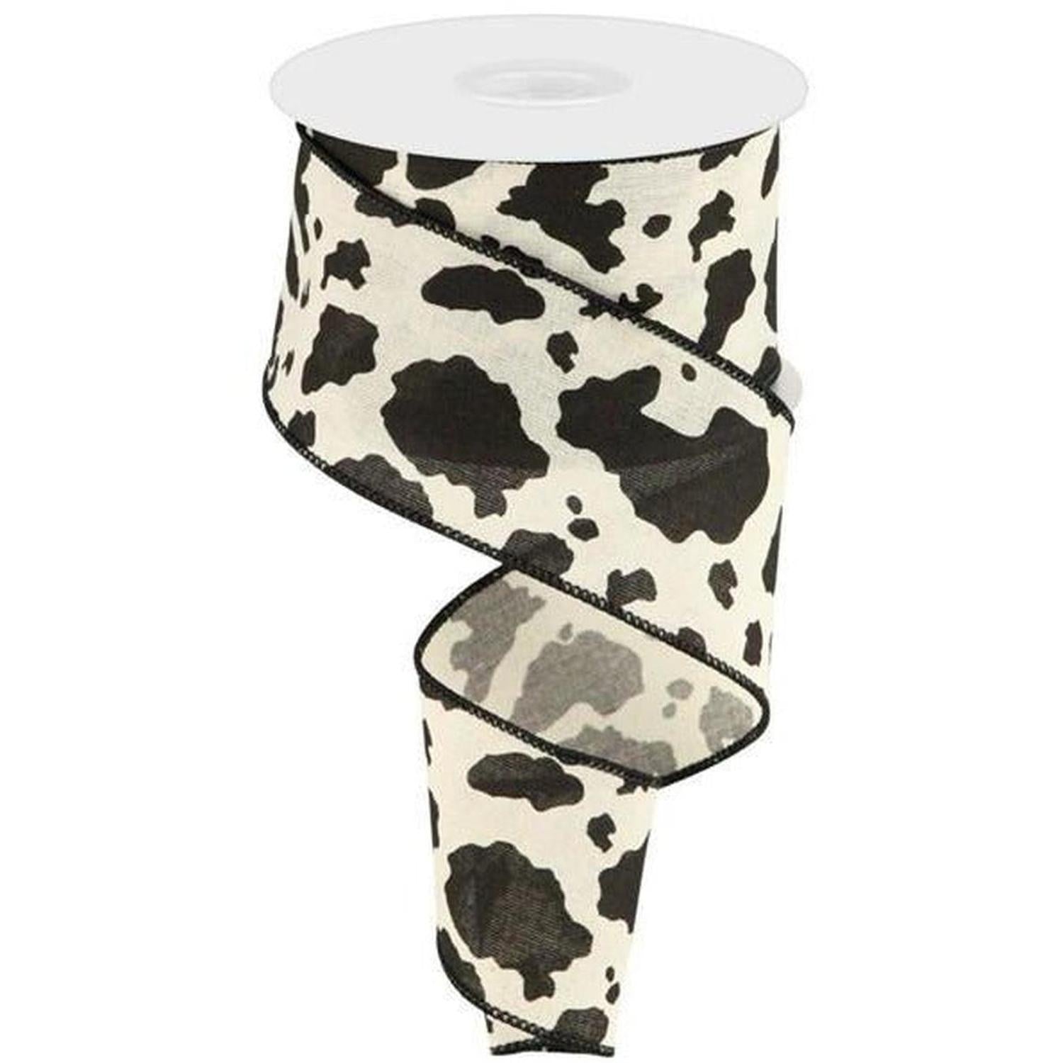 Shop For 2.5" Cowhide Cotton Print Ribbon: Black & Cream (10 Yards) at Michelle's aDOORable Creations