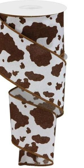 2.5" Cowhide Fuzzy Ribbon: Brown & White (10 Yards) - Michelle's aDOORable Creations - Wired Edge Ribbon