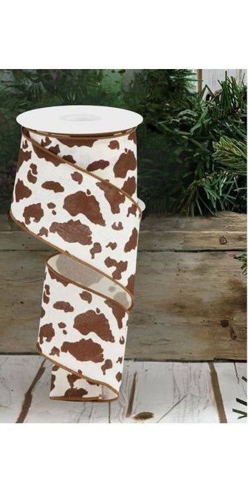 2.5" Cowhide Print Ribbon: Brown & White (10 Yards) - Michelle's aDOORable Creations - Wired Edge Ribbon