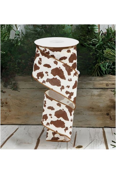 2.5" Cowhide Print Ribbon: Brown & White (10 Yards) - Michelle's aDOORable Creations - Wired Edge Ribbon