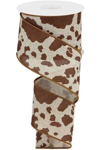 2.5" Cowhide Print Ribbon: Natural & Brown (10 Yards) - Michelle's aDOORable Creations - Wired Edge Ribbon