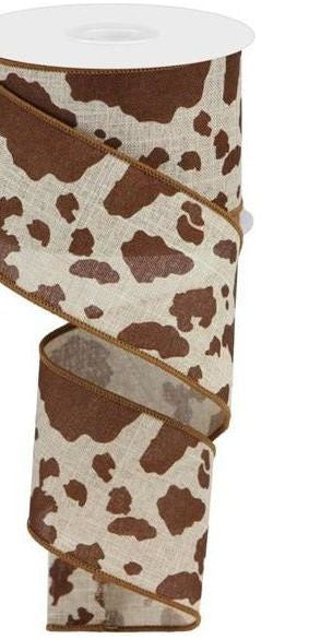 2.5" Cowhide Print Ribbon: Natural & Brown (10 Yards) - Michelle's aDOORable Creations - Wired Edge Ribbon