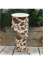 2.5" Cowhide Print Ribbon: Natural & Brown (10 Yards) - Michelle's aDOORable Creations - Wired Edge Ribbon