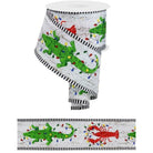 2.5" Crawfish Alligator Stripe Ribbon: White (10 Yards) - Michelle's aDOORable Creations - Wired Edge Ribbon